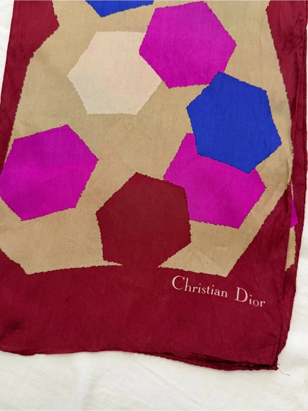 Dior Multicolor Geometric Silk Scarf - Burgundy, Blue, Fuchsia, Beige